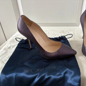 Sergio Rossi purple snakeskin metallic pump